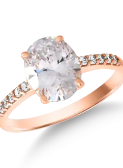 Inel single stone pave din aur roz cu zirconii