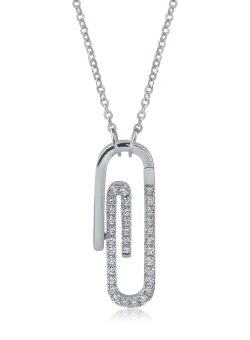 Lant cu pandantiv agrafa din aur alb cu diamante de 0.1ct