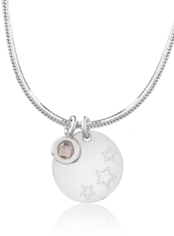 Lant cu pandantiv banut si charm din aur alb de 14K