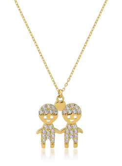 Lant cu pandantiv copii din aur galben cu zirconii