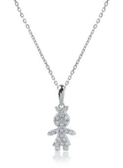 Lant cu pandantiv copil din aur alb cu diamante de 0.11ct