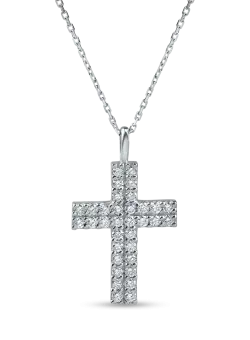 Lant cu pandantiv cruce din aur alb cu diamante de 0.4ct