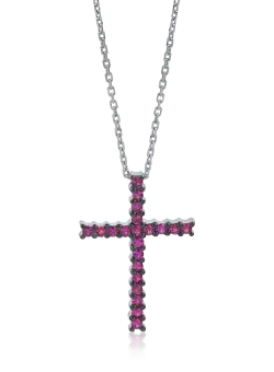 Lant cu pandantiv cruce din aur alb cu rubine de 0.42ct