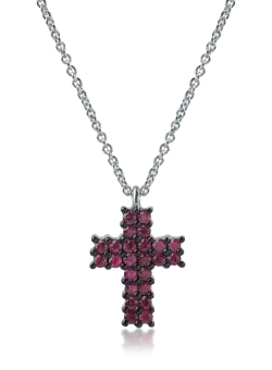 Lant cu pandantiv cruce din aur alb cu rubine de 0.65ct