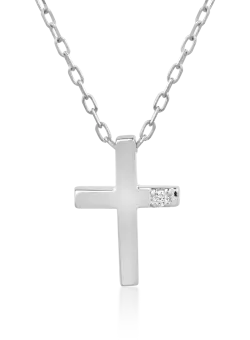 Lant cu pandantiv cruce din aur alb de 18K cu diamant de 0.01ct