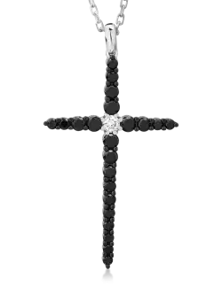 Lant cu pandantiv cruce din aur alb de 18K cu diamante negre de 1ct si un diamant alb de 0.09ct