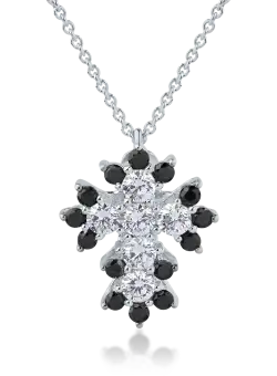 Lant cu pandantiv cruce din aur alb de 18K cu diamante transparente de 0.61ct si diamante negre de 0.41ct