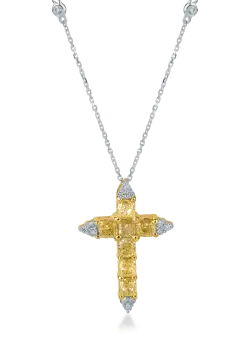 Lant cu pandantiv cruce din aur alb-galben cu diamante de 2.78ct