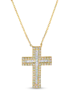 Lant cu pandantiv cruce din aur galben cu diamante de 0.4ct