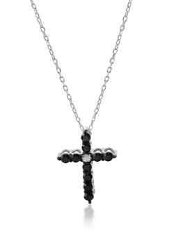 Lant cu pandantiv cruce din platina cu diamant incolor de 0.02ct si diamante negre de 0.2ct