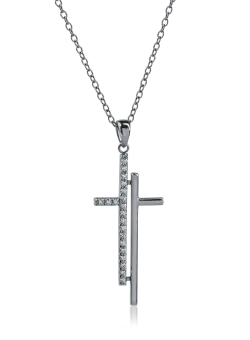 Lant cu pandantiv cruce si zirconii din aur negru