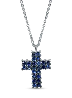 Lant cu pandantiv cruciulita din aur alb cu safire de 0.9ct