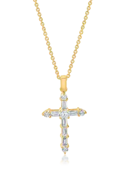 Lant cu pandantiv cruciulita din aur galben cu diamante de 0.4ct