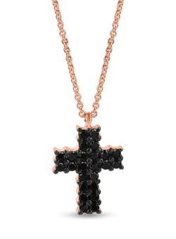 Lant cu pandantiv cruciulita din aur roz cu diamante negre de 0.7ct