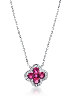 Lant cu pandantiv din aur alb cu rubine si diamante de 0.9ct