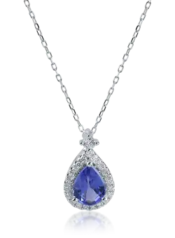 Lant cu pandantiv din aur alb cu tanzanit de 0.98ct si diamante de 0.18ct