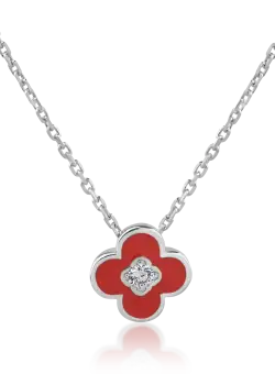 Lant cu pandantiv din aur alb de 18K cu diamant de 0.06ct