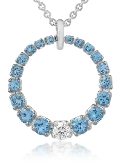 Lant cu pandantiv din aur alb de 18K cu diamant de 0.59ct si topaze albastre de 4.92ct