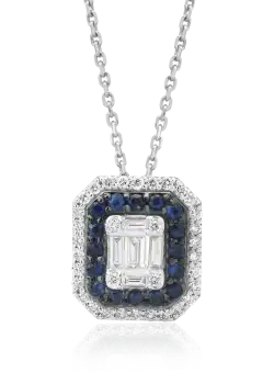 Lant cu pandantiv din aur alb de 18K cu diamante de 0.74ct si safire de 0.222ct