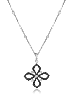 Lant cu pandantiv din aur alb de 18K cu diamante transparente de 0.81ct si diamante negre de 0.94ct