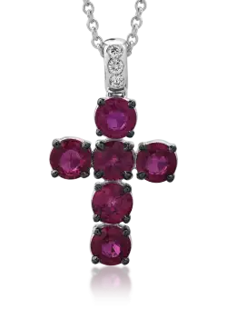 Lant cu pandantiv din aur alb de 18K cu rubine de 3.27ct si diamante de 0.06ct