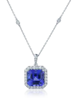 Lant cu pandantiv din aur alb de 18K cu tanzanit de 7.18ct si diamante de 0.63ct