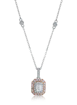Lant cu pandantiv din aur alb-roz cu diamante roz de 0.61ct si diamante transparente de 0.18ct