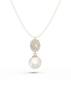 Lant cu pandantiv din aur galben cu perle de cultura de 0.6ct si zirconii