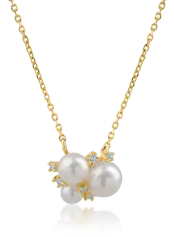 Lant cu pandantiv din aur galben cu perle de cultura de 3.4ct si diamante de 0.08ct