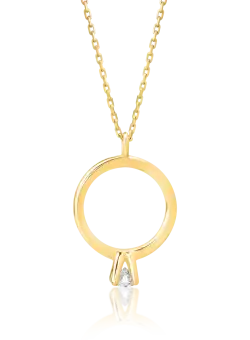 Lant cu pandantiv din aur galben de 18K cu diamant de 0.08ct