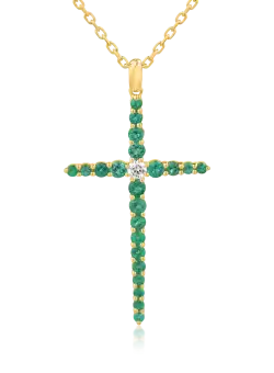 Lant cu pandantiv din aur galben de 18K cu diamant de 0.09ct si smaralde de 0.85ct