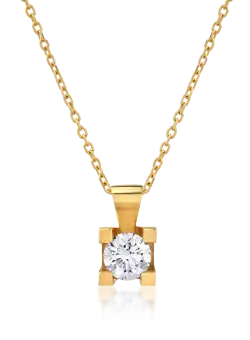 Lant cu pandantiv din aur galben de 18K cu diamant de 0.38ct
