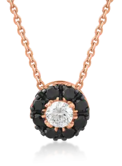 Lant cu pandantiv din aur roz de 18K cu diamant transparent de 0.17ct si diamante negre de 0.22ct