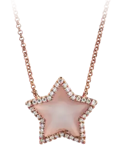 Lant cu pandantiv din aur roz de 18K cu piatra lunii de 2.1ct si diamante de 0.23ct