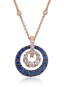 Lant cu pandantiv din aur roz de 18K cu safire de 2.46ct si diamante de 1.17ct