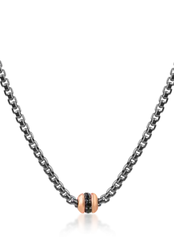 Lant cu pandantiv din aur roz-negru cu zirconii negre pentru barbati