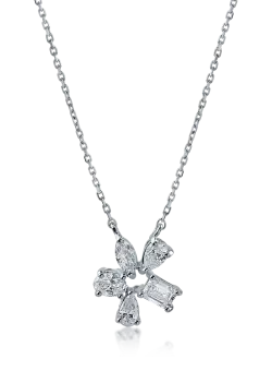 Lant cu pandantiv floare din aur alb cu diamante de 0.61ct