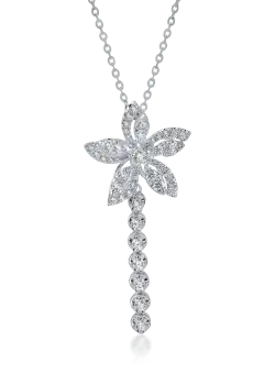 Lant cu pandantiv floare din aur alb cu diamante de 0.6ct