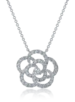 Lant cu pandantiv floare din aur alb cu diamante de 0.88ct
