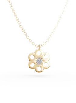 Lant cu pandantiv floare din aur galben cu diamant de 0.02ct