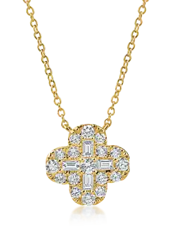 Lant cu pandantiv floare din aur galben cu diamante de 0.93ct