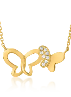 Lant cu pandantiv fluturi din aur galben de 18K cu diamant de 0.021ct