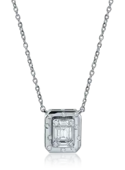Lant cu pandantiv geometric din aur alb cu diamante de 0.1ct