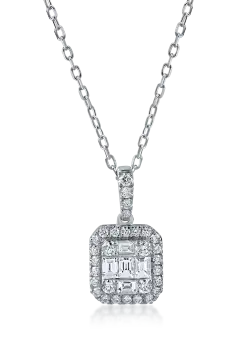 Lant cu pandantiv geometric din aur alb cu diamante de 0.4ct