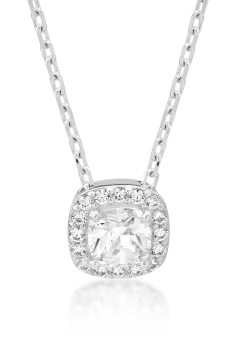 Lant cu pandantiv geometric din aur alb cu zirconii