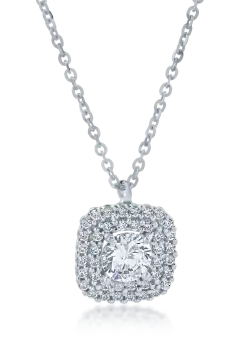 Lant cu pandantiv geometric din aur alb cu zirconii