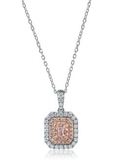 Lant cu pandantiv geometric din aur alb-roz cu diamante roz si incolore de 0.6ct