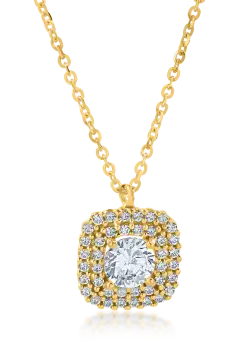 Lant cu pandantiv geometric din aur galben cu zirconii