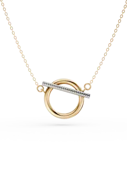 Lant cu pandantiv geometric din aur galben si detaliu din aur alb