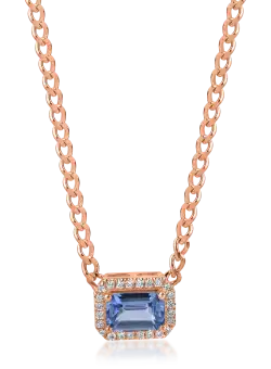 Lant cu pandantiv geometric din aur roz cu safir albastru-deschis de 0.5ct si diamante de 0.06ct